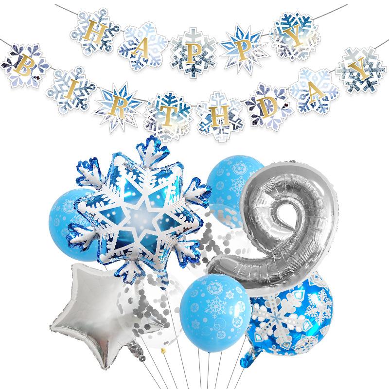 Snowflake Birthday Balloon Set Christmas Arrangement Birthday Flag Decoration 32 Inch Digital Set Blue Anniversary