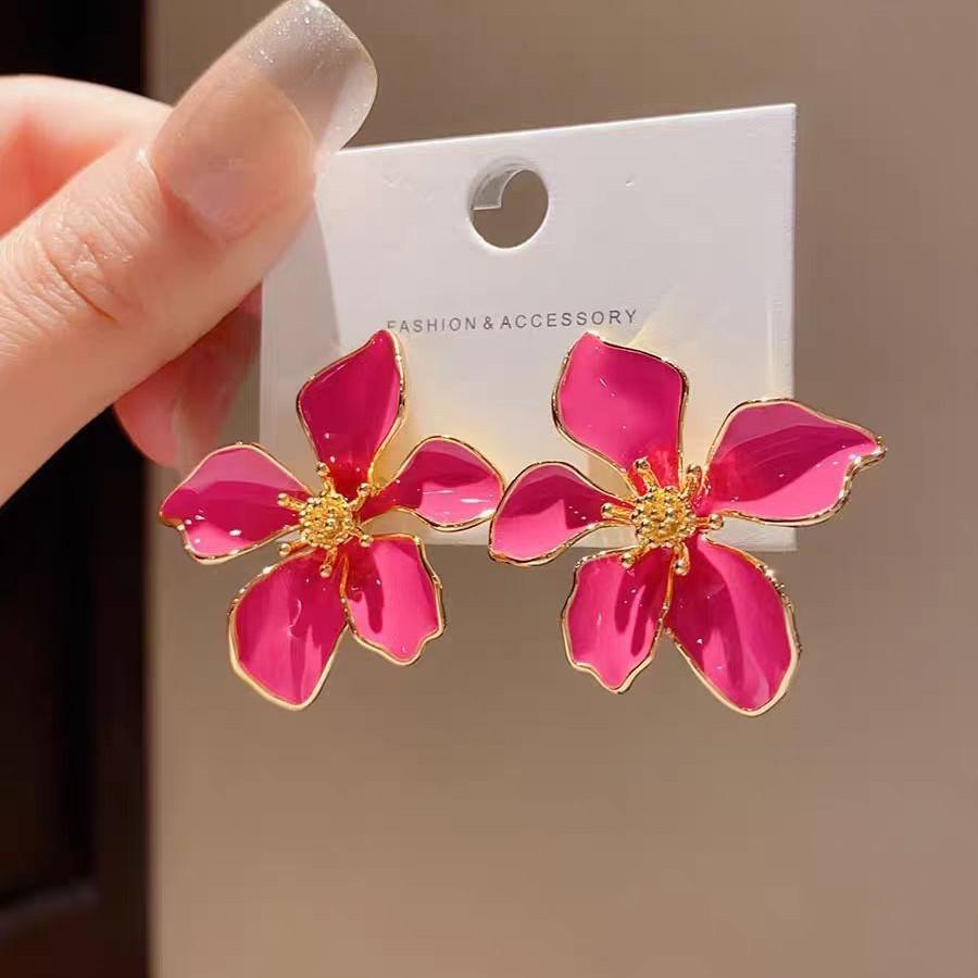 1111 European and American popular oil dripping flower earrings atmospheric high-end temperament simple earrings earrings
