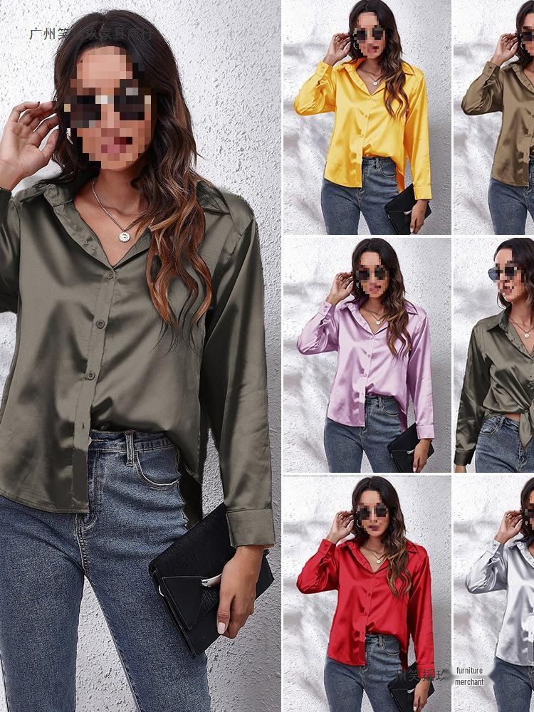 Women's Satin Long-Sleeve Blouse - New European and American Style