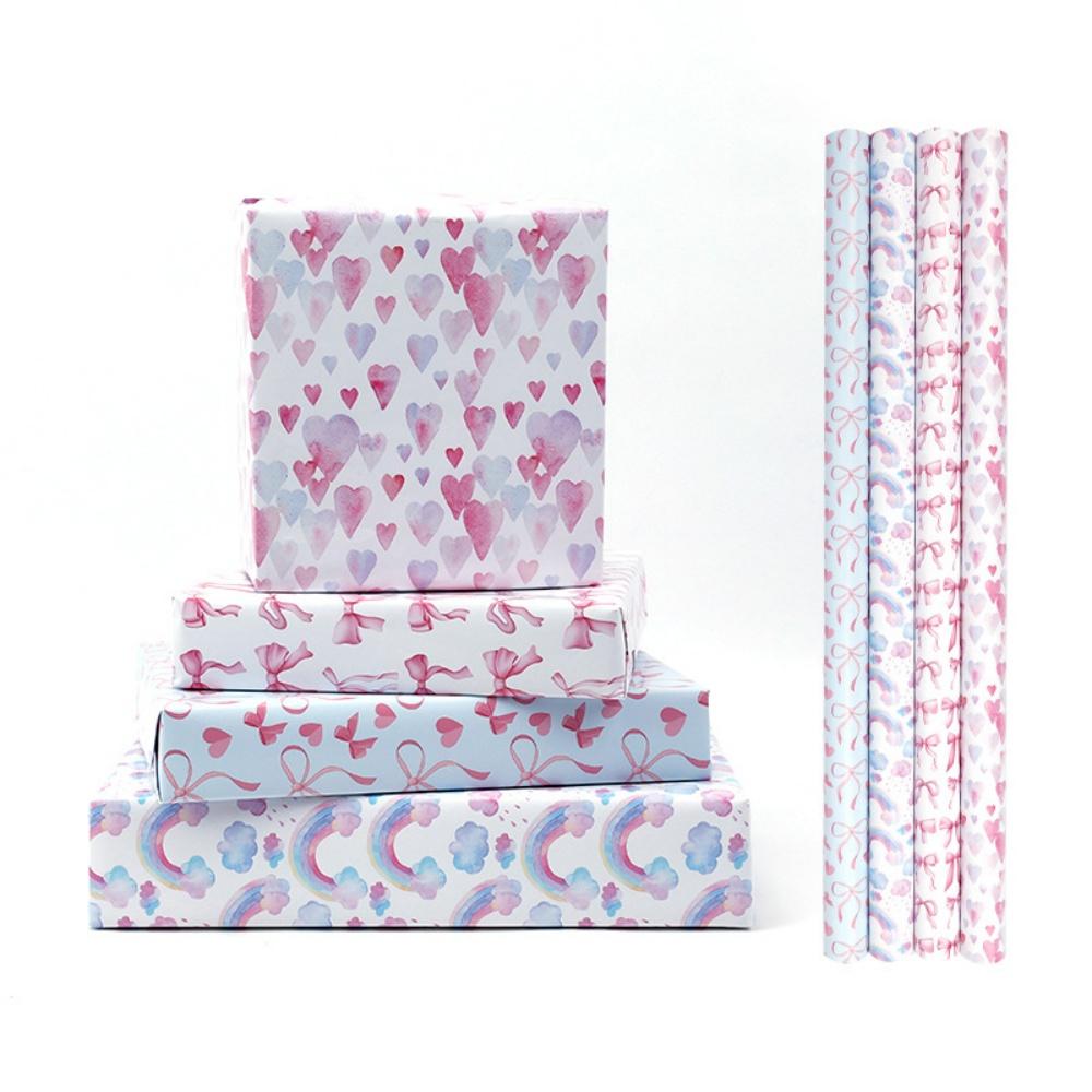 300x43cm Wrapping Paper Roll Pink Blue Gradient Color Bowknot Rainbow for Kids Birthday Wedding Baby Shower Decor Gifts