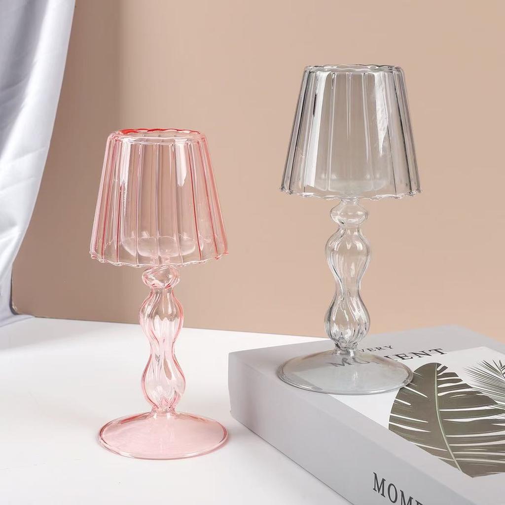 Factory Direct M Desk Lamp Shaped Glass Candle Holder Glass Candleholder Decorative Candle Stand For Table Wedding Party Centerp