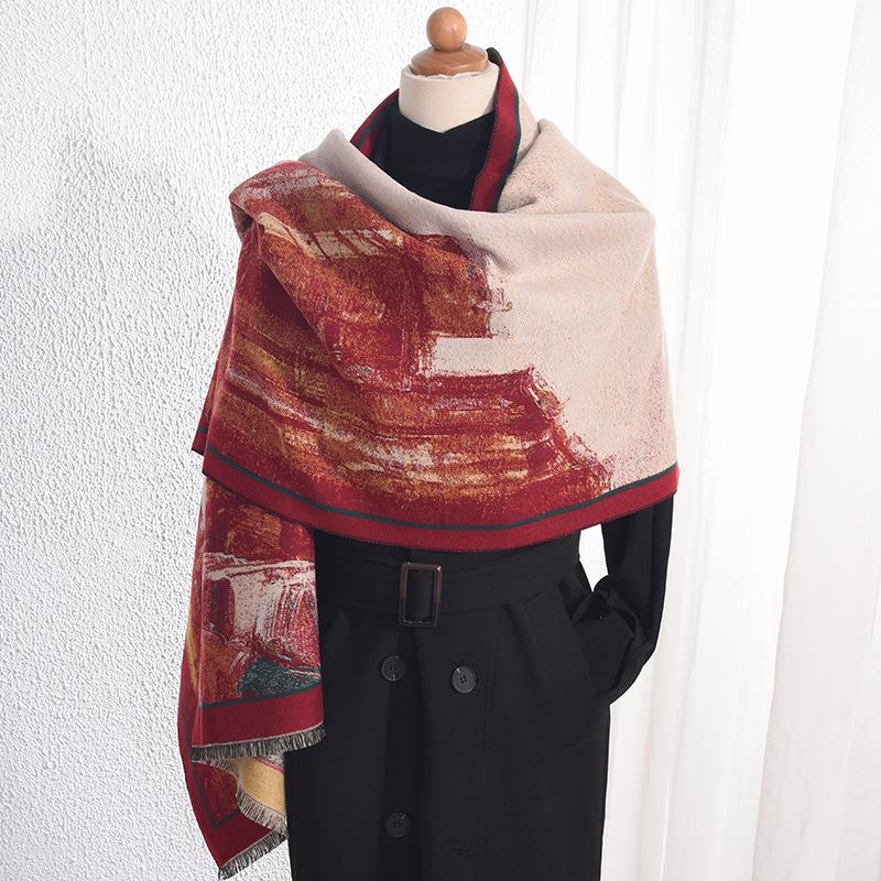 Personalized Sweet and Cool Style Imitation Cashmere Street Jacquard Scarf Japanese and Korean Creative Design Autumn and Winter Shawl