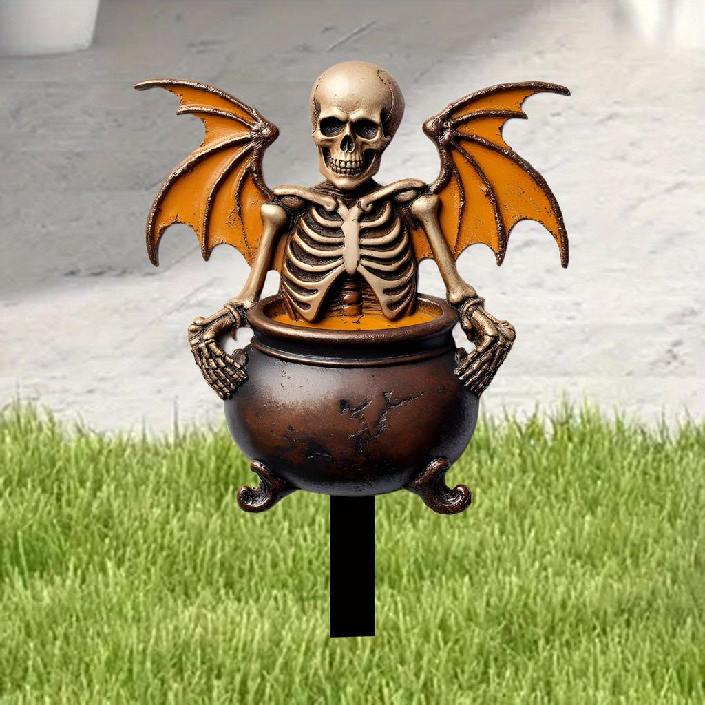 Fire Crucible Bat Skull Yard Ground Plug Halloween Home Garden Lawn Art Decorative Crafts