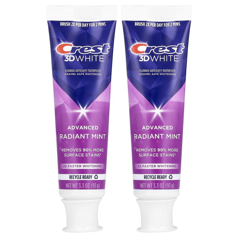 3D White Advanced, Fluoride Anticavity Toothpaste, Radiant Mint, 2 Pack, 3.3 oz (93 g) Each