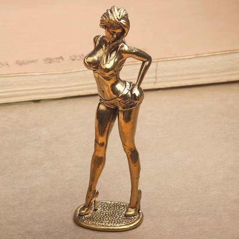 Vintage Brass Bikini Girl Sculpture Retro Figurine Art Deco Desktop Ornament Unique Office Desk Decor Collectible Gift For Adult
