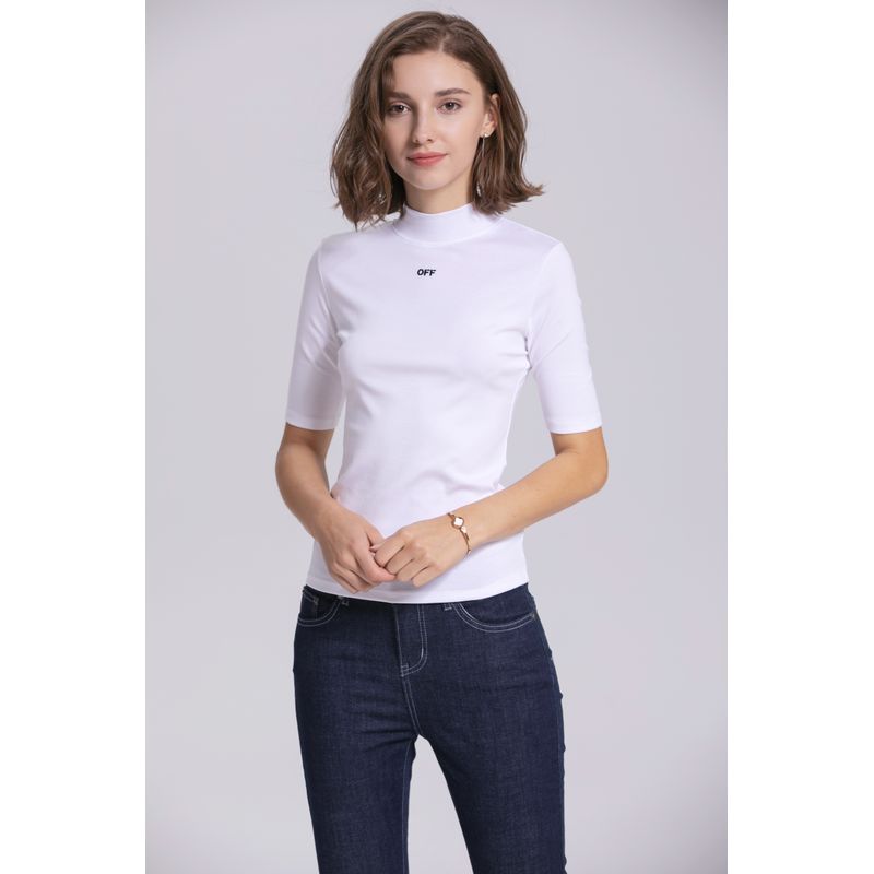 Fashion European 2025 Summer New Arrival Easiest for Match Pure Cotton T-shirt Women's Half Turtleneck Slim Looking Letter Underwear Blouse Fashion
