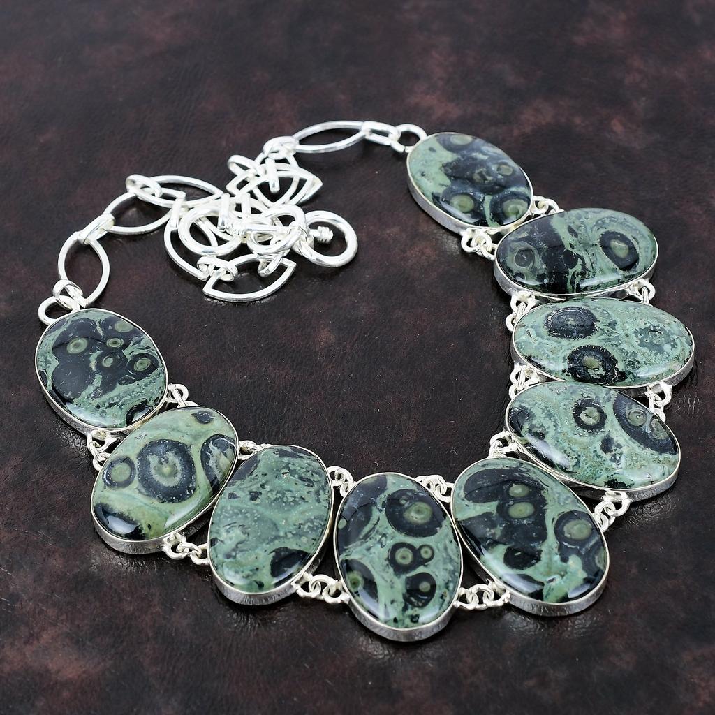 Kambaba Jasper Necklace Gemstone Jewelry Designer Necklace 925 Sterling Silver Necklace Adjustable Chain Necklace Handmade Jewelry For Gift