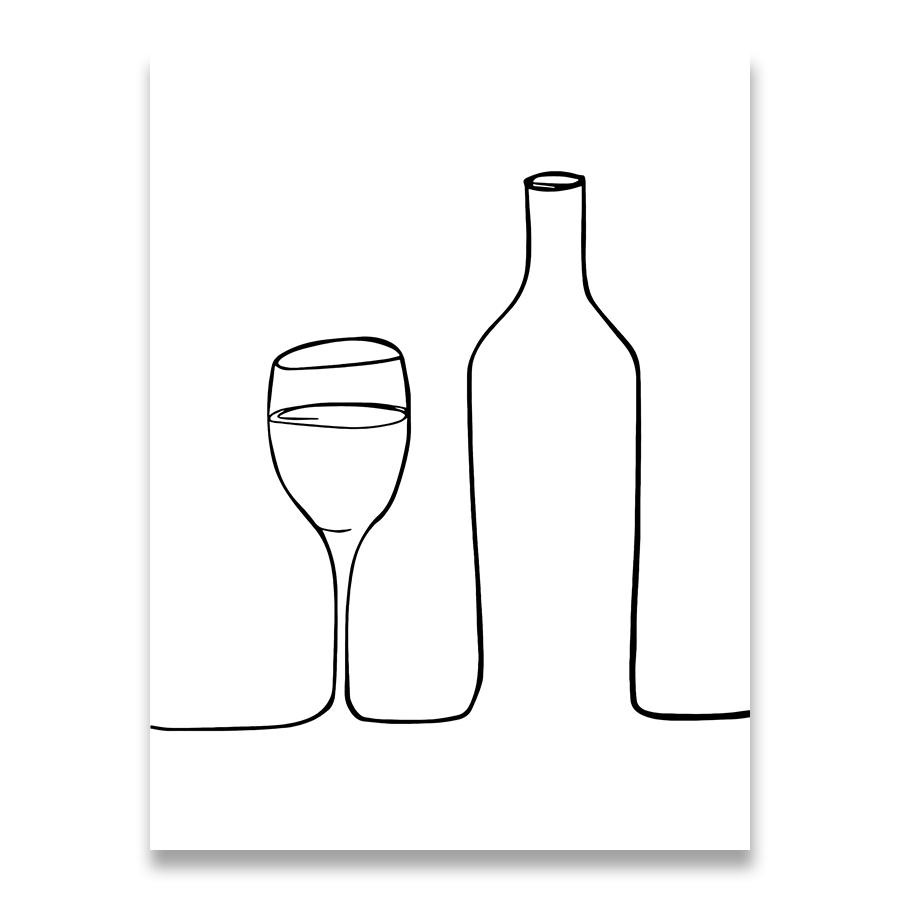 Modulární Obrázky Skandinávský Styl Tisky Plakáty Linie Káva Červené Víno Nůž a Vidlička Nástěnné Umění Plátno Malba Pro Kuchyni Domácí Dekorace