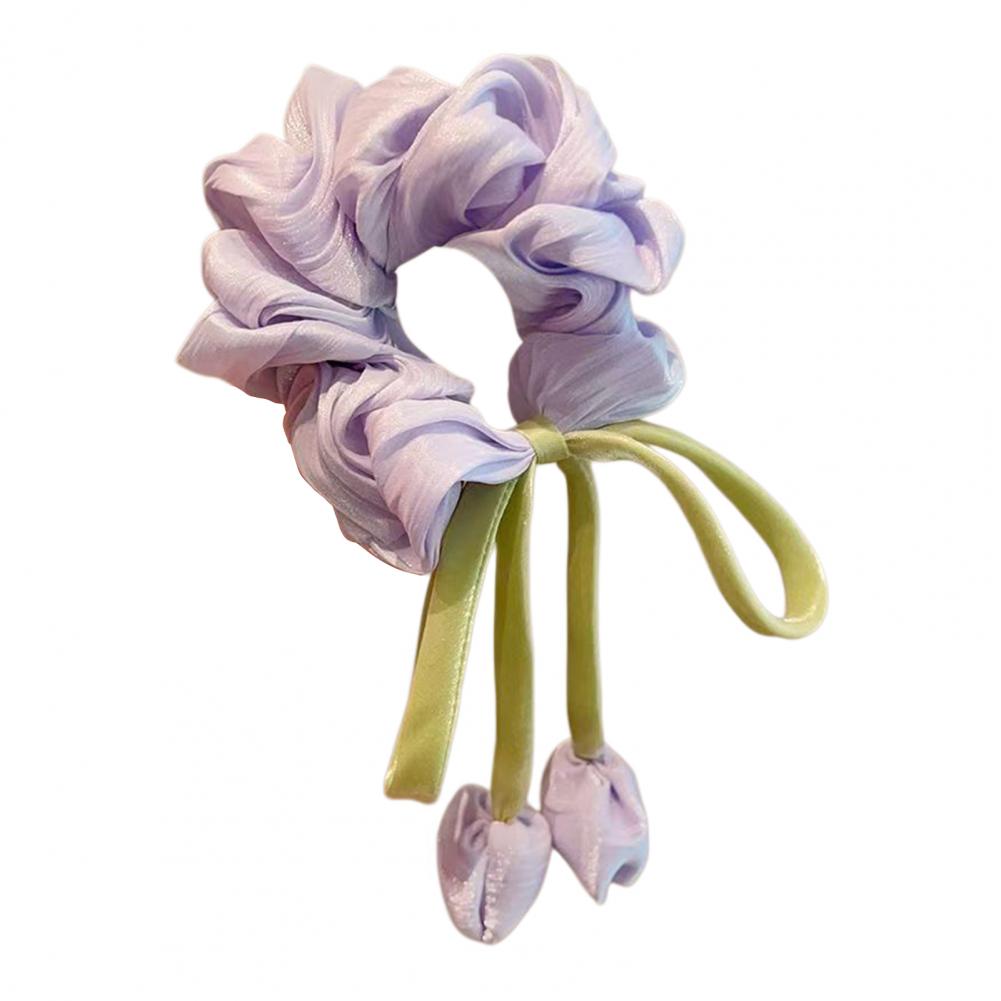 Hair Tie Chiffon Organza Fabric High Elasticity Tulip Flower Design Hair Rope with Streamers Ponytail Bun Hair Accessories