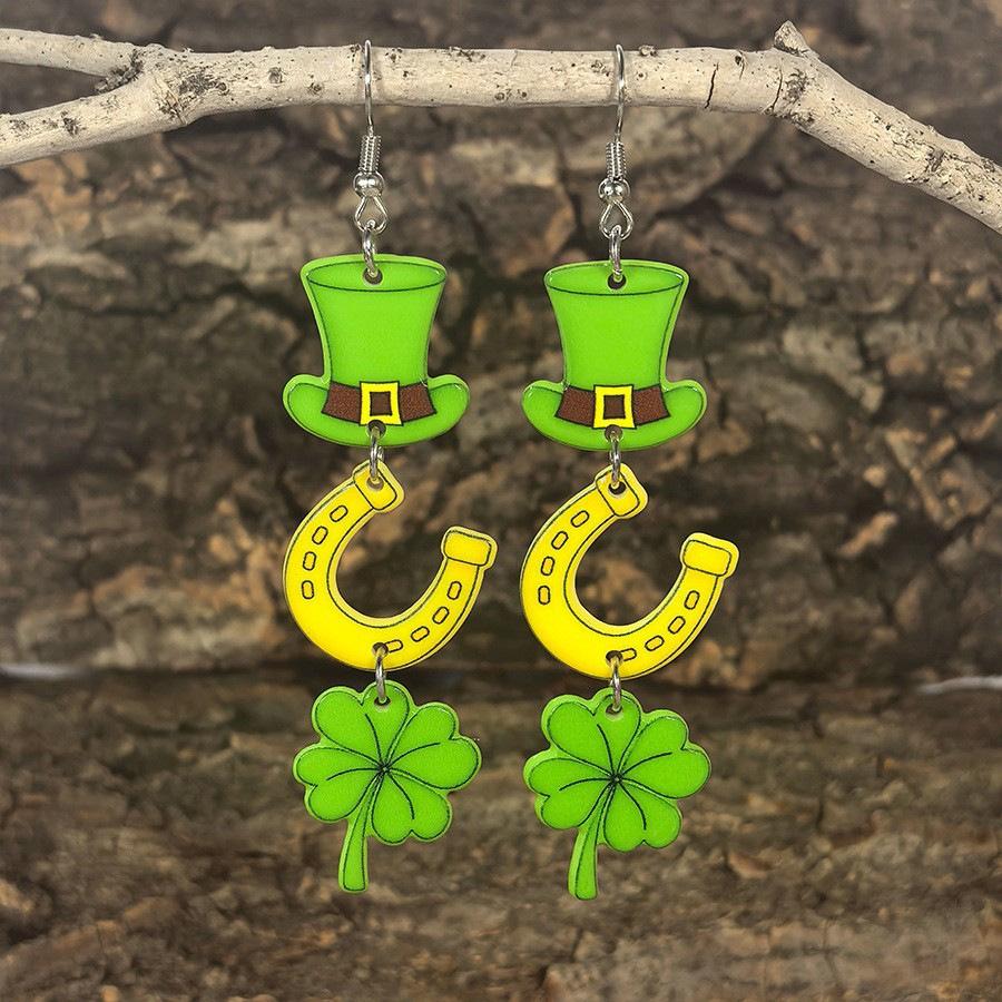 St. Patrick s Day Clover Earrings Irish Acrylic Green Leaf Clover Earrings Holiday Earrings Stud Earrings