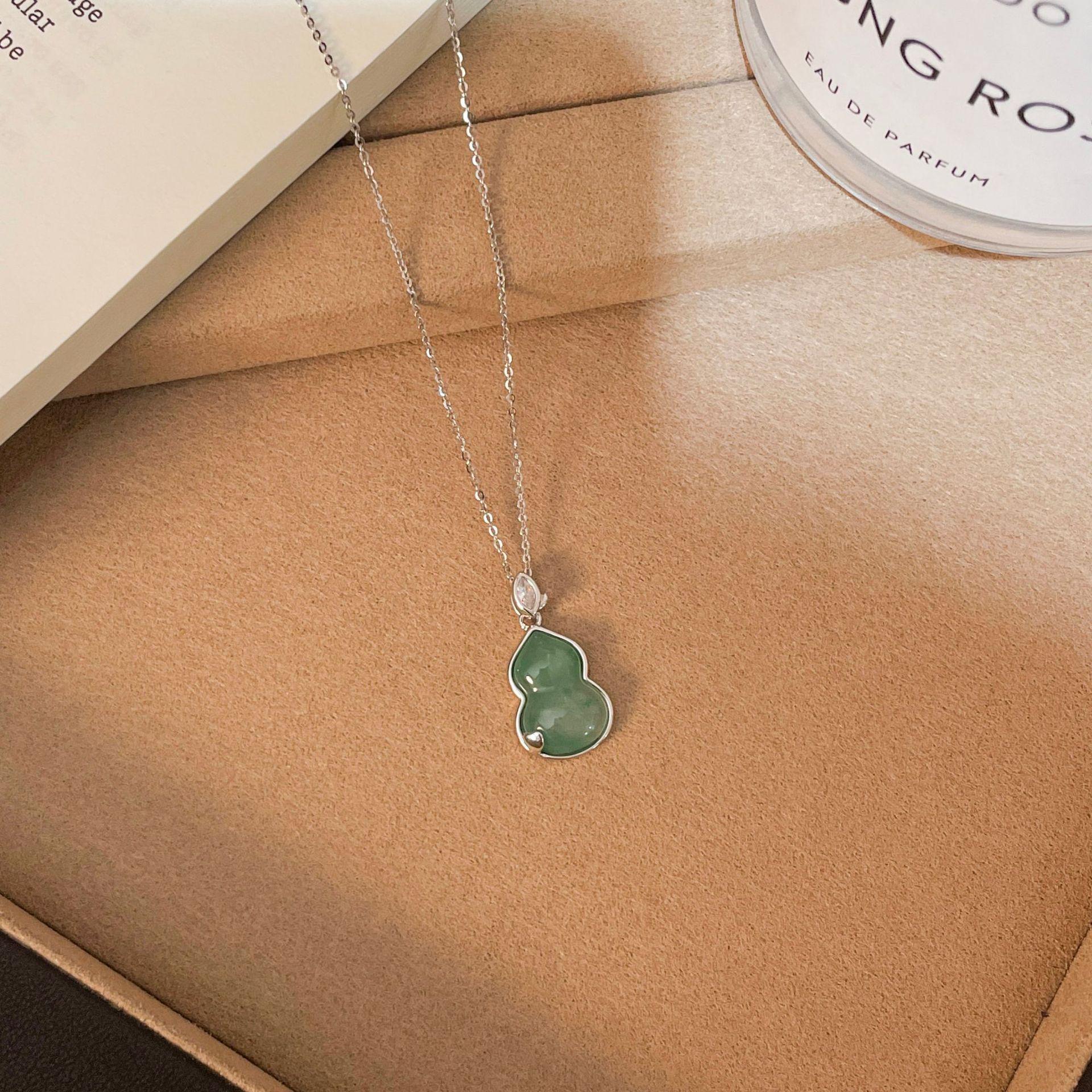 Tichiya Tianshan Jade Gourd S925 Sterling Silver Necklace for Women - High-End Natural Stone Design 925 Silver