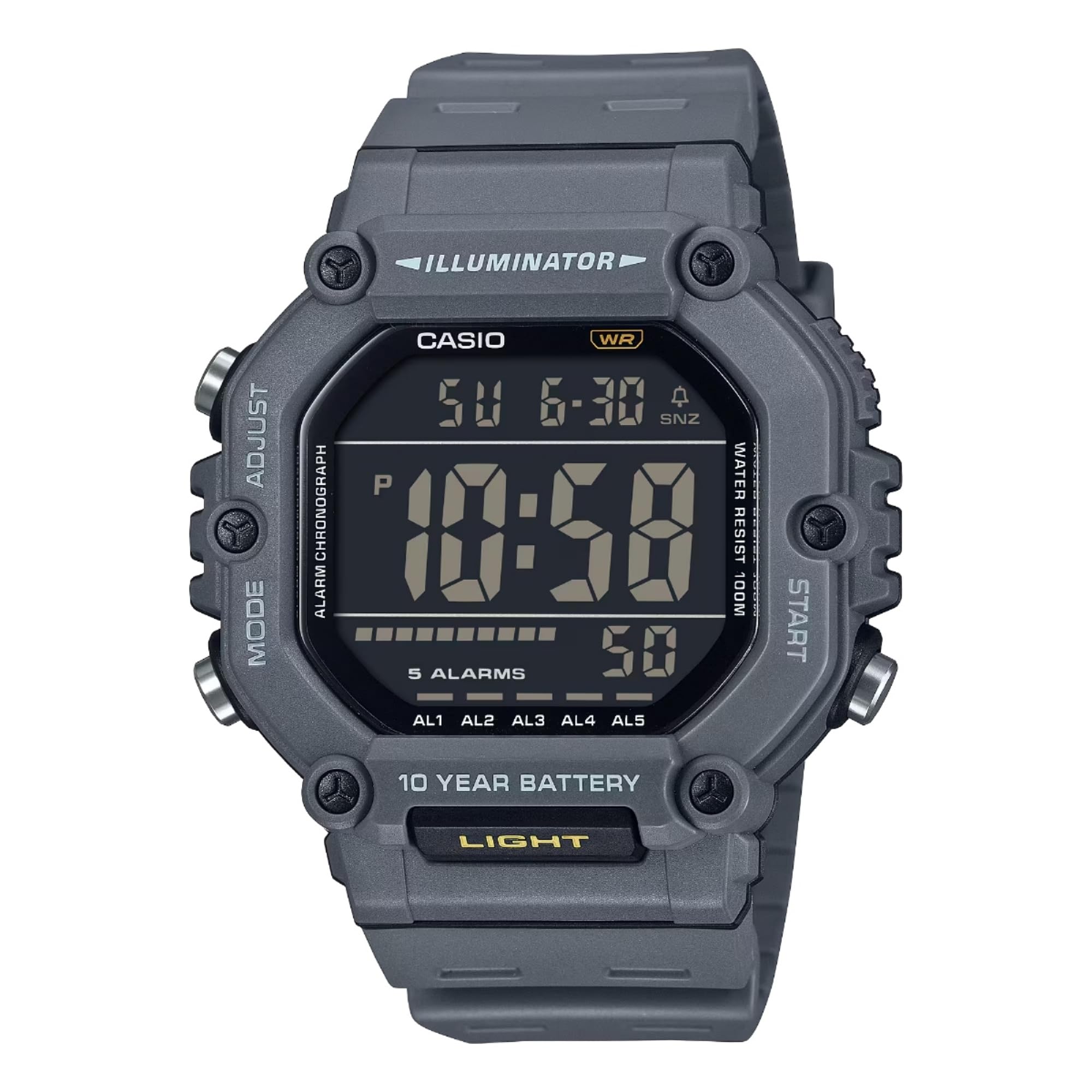 Casio Series Black LED Illuminator Цифровые часы AE-1600H с 10-летней батареей, Серые, AE1600H-8BV серый