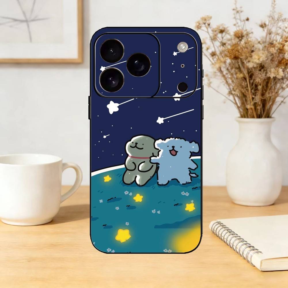Cartoon Cute Line Puppy Phone Case For iPhone 17,16,15,14,13,12,11 Plus,Pro,Max,Mini Silicone black Soft Cover