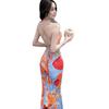Island vacation style print suspender dress women's summer new dopamine wear sexy halter hip skirt
