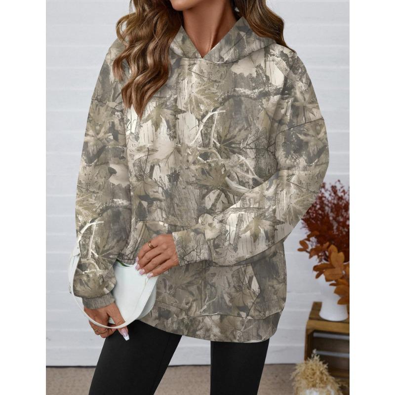 Women S Loose Fit Hooded Sweatshirt With Branch Print