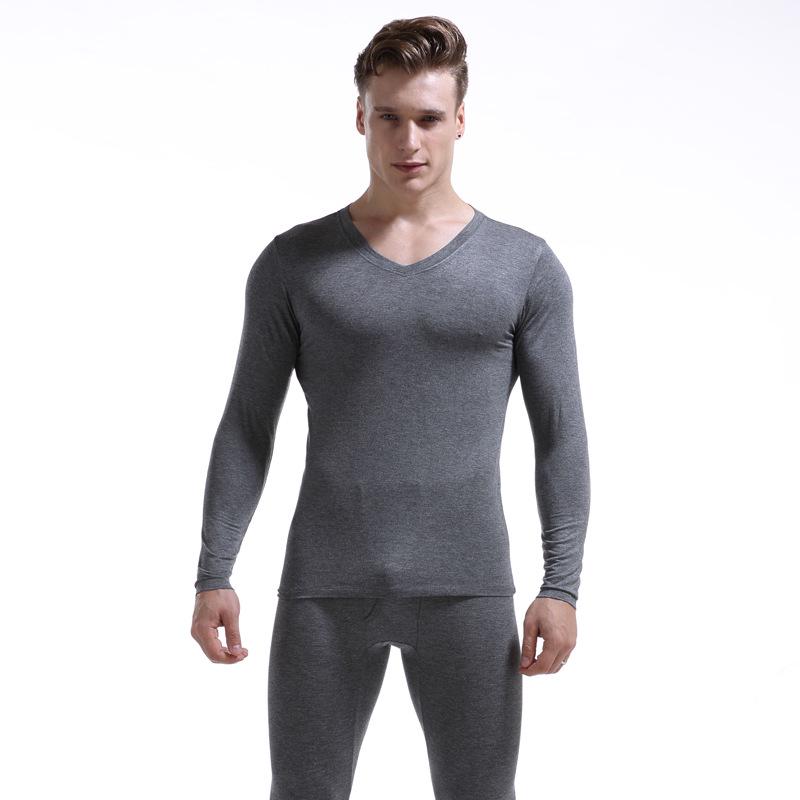 Men's V-Neck Thermal Underwear Set: Modal, Cotton, Wool - Slim Fit, Plus Size Top & Bottoms for Autumn