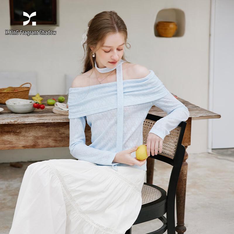 Xiangying French Style Off-Shoulder Lace Knit Top S