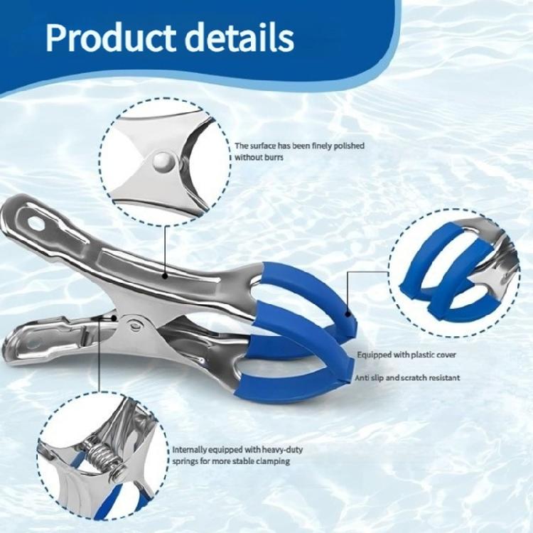 10 Pezzi Clip Antivento per Piscine Robuste Gancio in Acciaio Inossidabile Morsetti a Molla Elementi di Fissaggio con Manico in Plastica