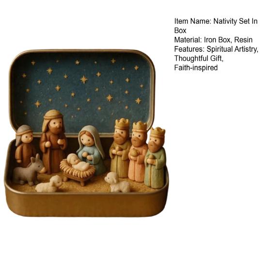 Miniature Christmas Nativity Set In A Tin Box Handcrafted Pocket Nativity Scene Gift Small Religiou Holy Family Ornament for Desk Shelf Travel Decor