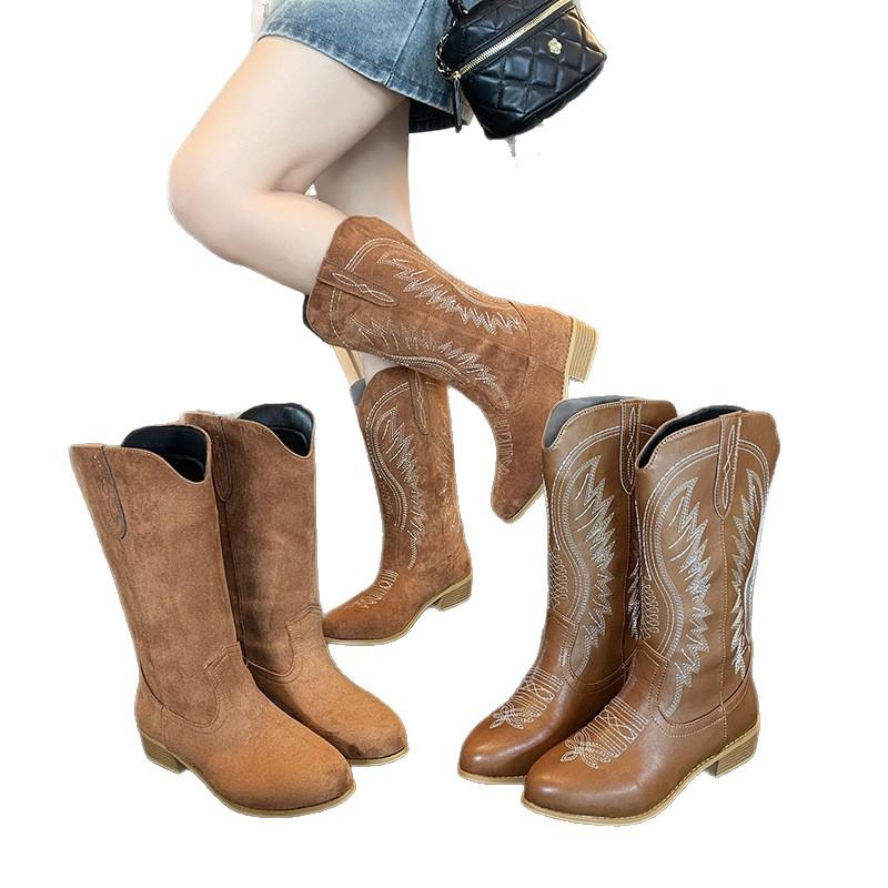 Western boots new retro short boots autumn and winter pointed head thick heel middle heel sleeve women's short boots fashion boots trendy women's bo
