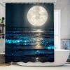 Full Moon Over Ocean Design Waterproof Shower Curtain Heat Resistant Machine Washable Non-Transparent 180x180cm