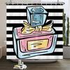 Perfume Bottle Flower Shower Curtain Set Black White Stripes Fashion Girl Woman Bathroom Decor Polyester Bath Curtains Hooks