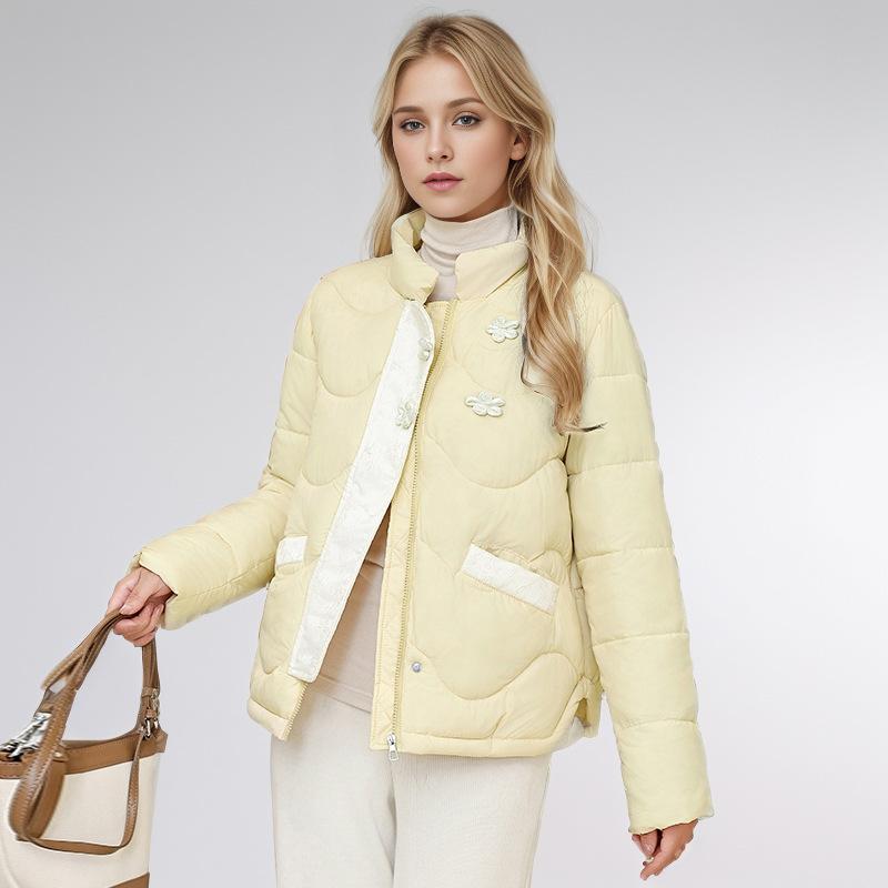 GMXIA Women's Vintage Casual Solid Color Print Autumn Winter Long Sleeve Stand Up Jackets & Coats