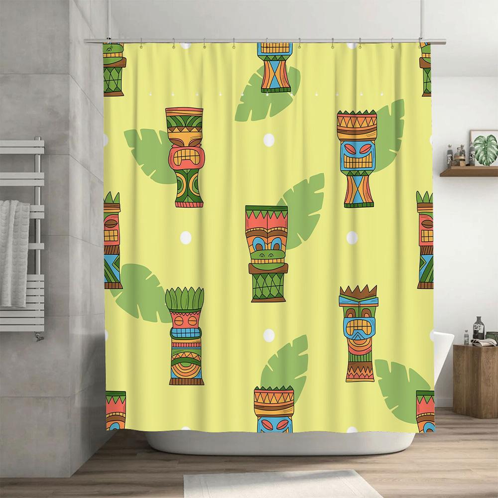 Tropisches hawaiianisches Tiki-Totem Cartoon-Druck Duschvorhang für Bad Heimdekoration