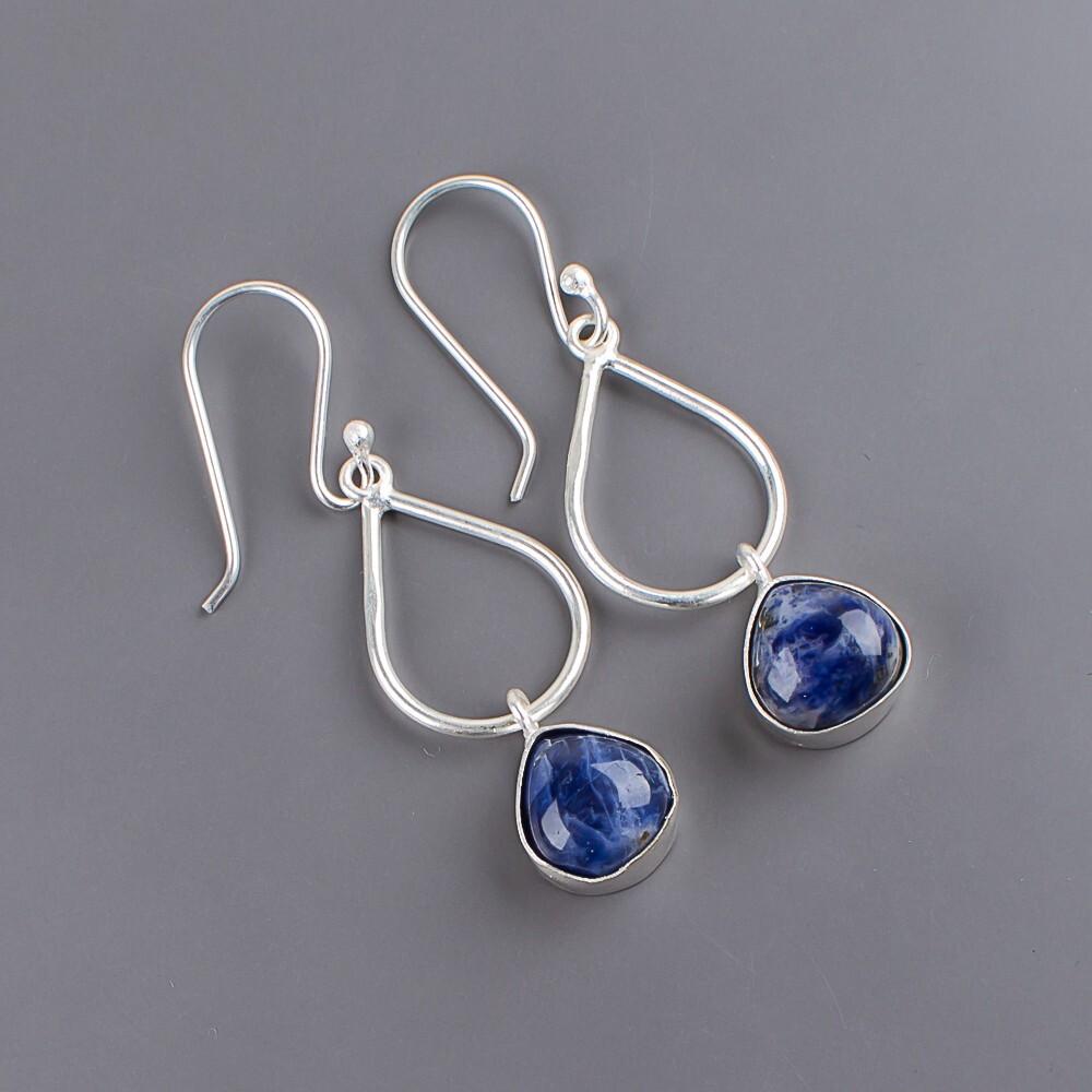 Sodalite Gemstone 925 Sterling Silver Jewelry Handmade Earrings 1.90" For Women EE-19-26