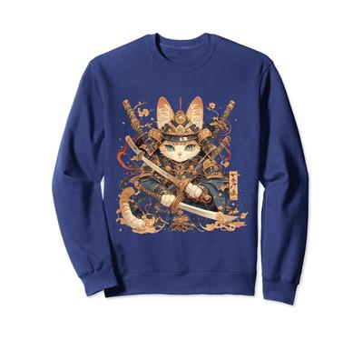 Japanese Art Cat Ninja Anime Style Samurai Cat Sweatshirt Ukiyo-e