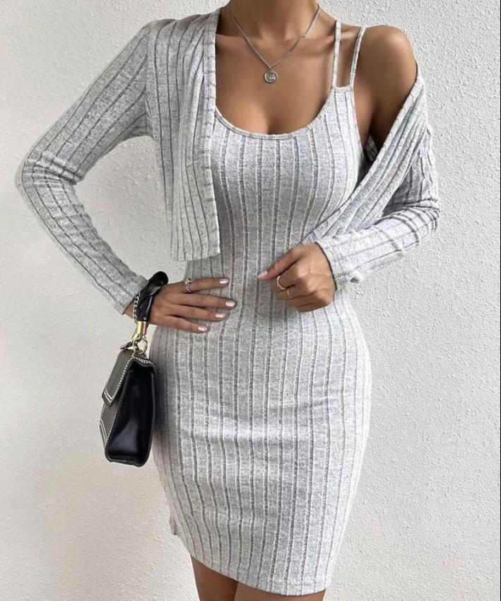 Autumn & Winter Women's Long-Sleeve Knitted Cardigan Dress Set