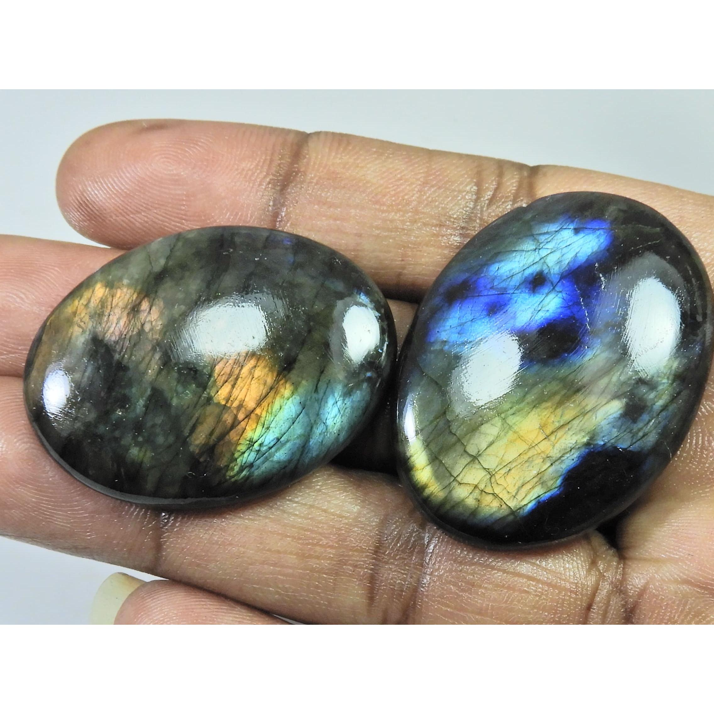 

38-41 MM Natural Labradorite Multi Oval Cabochon Loose Gemstone 2 Pcs Lot D-194