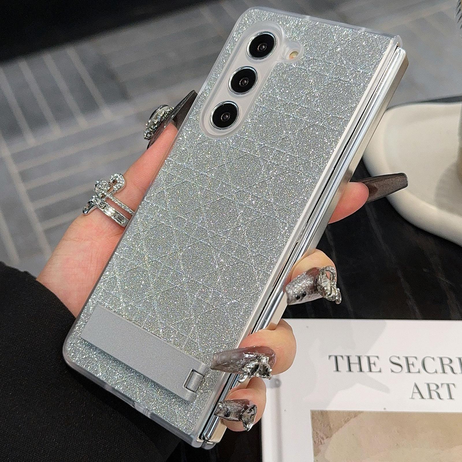 

Для Samsung Galaxy Z Fold6 5G Чохол Невидима підставка Шкіра+ПК Чохол для телефону Lattice Silver