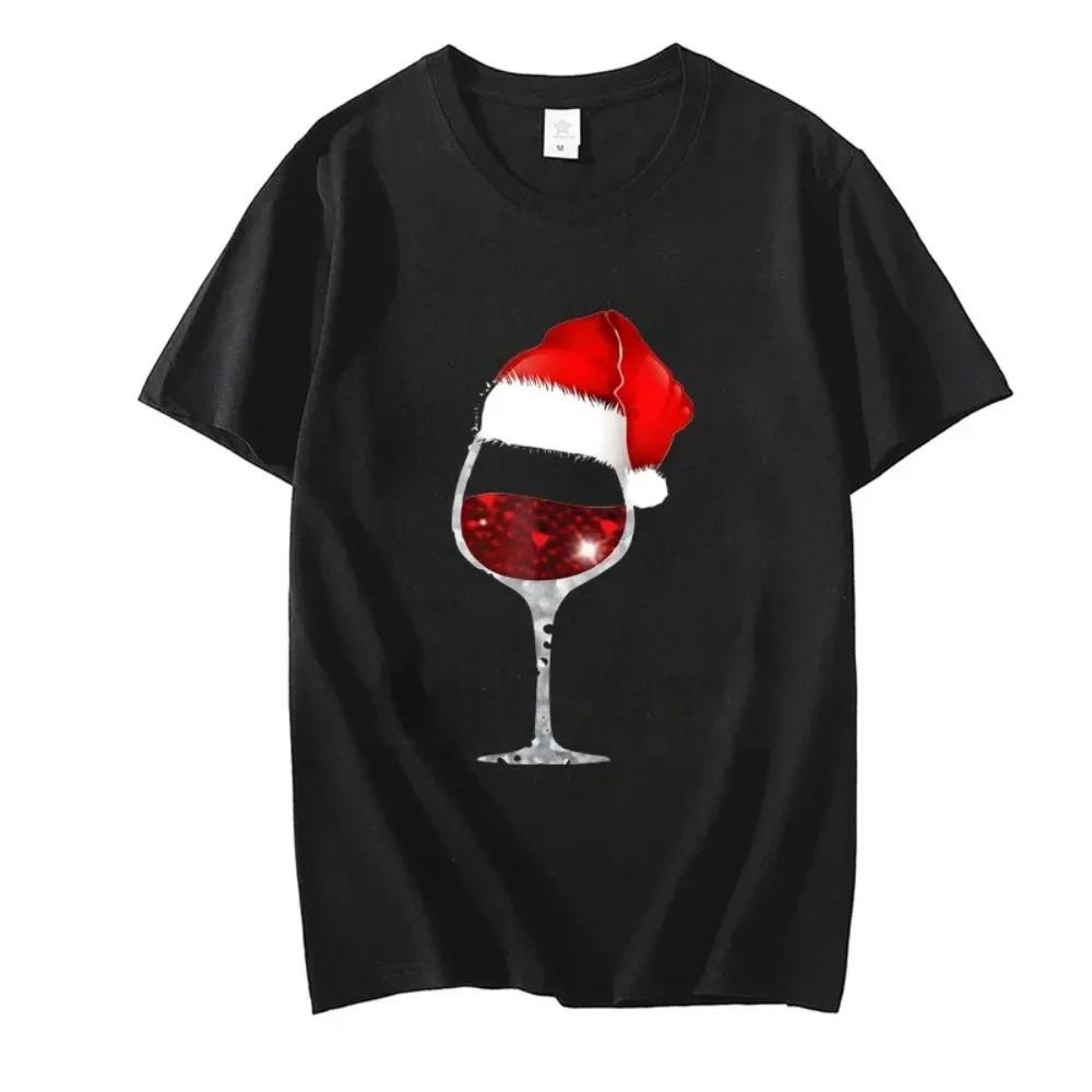 Shirts for Men T-Shirt Christmas Wine Print Tops Women's Men's T-Shirt Short Sleeve Oversize Streetwear Tshirts Men Brand Tshirt