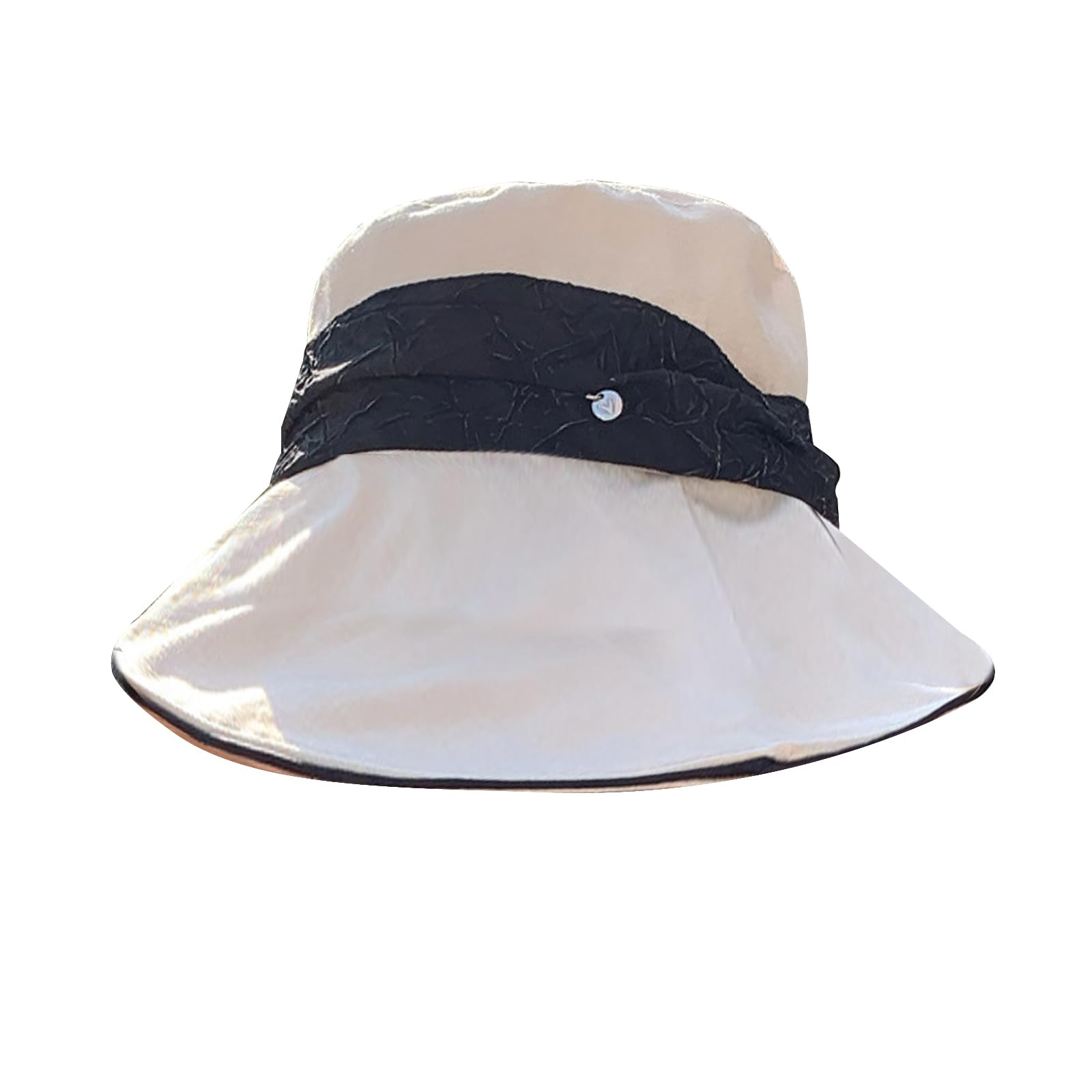 

Bucket UV Wide Slimming Complete Sun Chin UV Pleated Color Block Bucket Actress Head Circumference Beige [LEZOOY] Women s Hat, Protection,