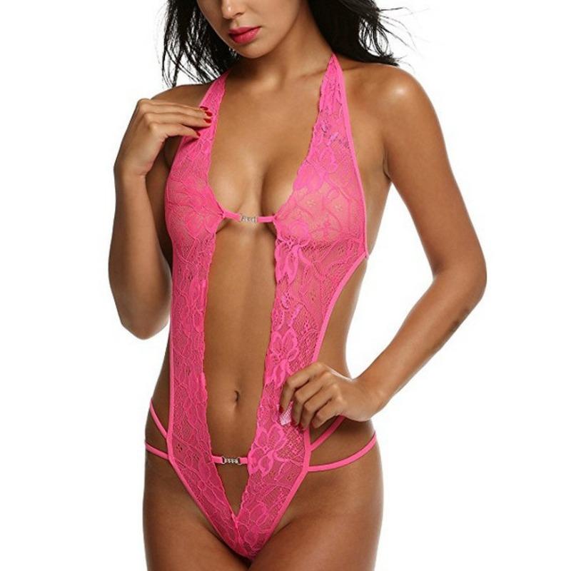 Reines Verlangen sexy Spitze Träger Hals Ausgeschnitten Leidenschaft Unterwäsche Durchsichtig Stimmung Einteiler Damen Pyjama