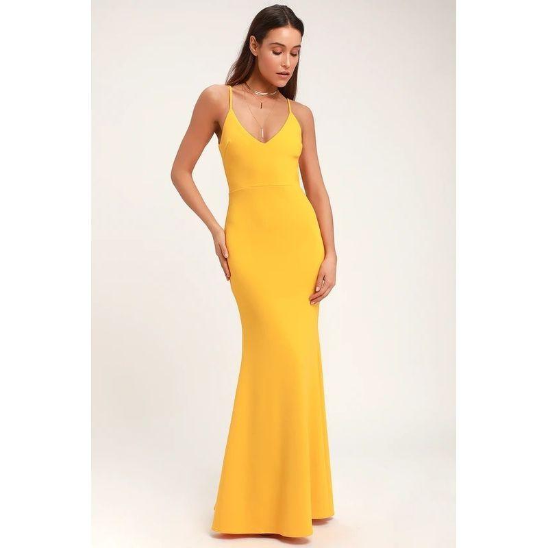 

Lu Home Spring and Summer New Arrival V-neck Brace Elegant Slightly Mature Fan Weimei Adult Lady like Woman Elegant Falling to the Ground Long Dress Pumpkin yellow S