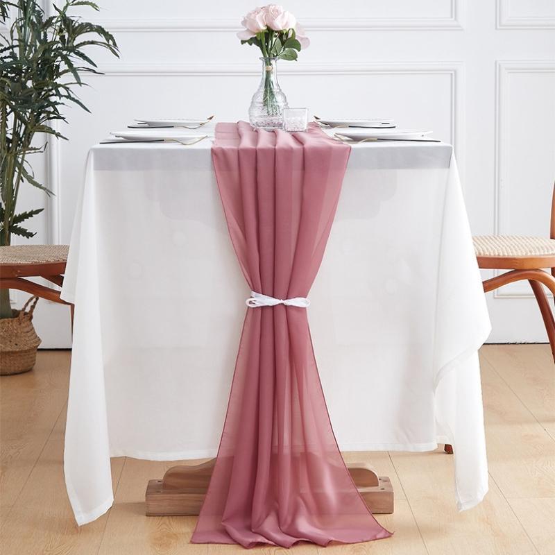 Chiffon Tischläufer 70 x 300cm, Weiche durchsichtige Tischfahne für Hochzeitsfeier Bankett, Elegante einfarbige Tischdekoration