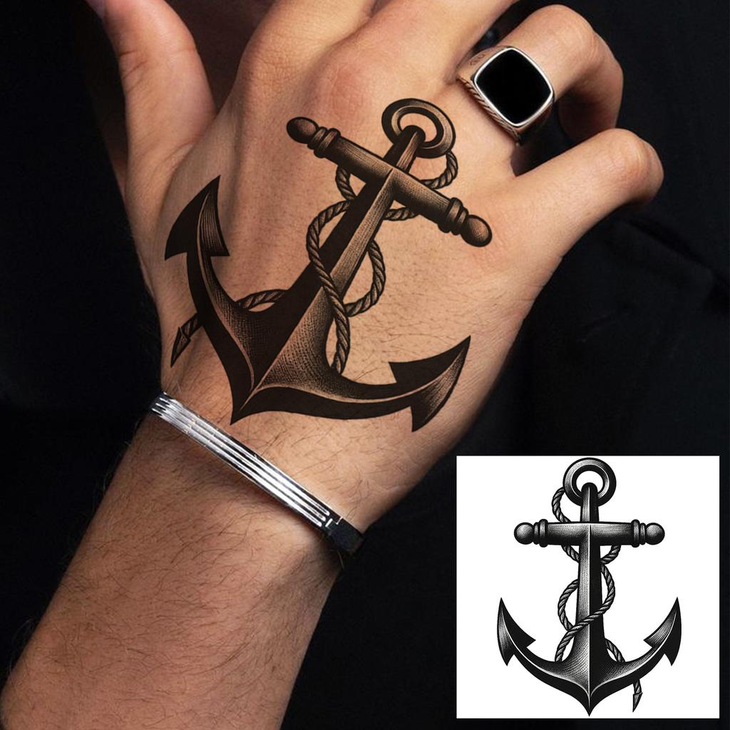 1 Sheet Graffiti Anchor Compass Temporary Tattoos For Adults Hands Necks Ankle, Fake Tattoo Stickers Waterproof Realistic Tatoos