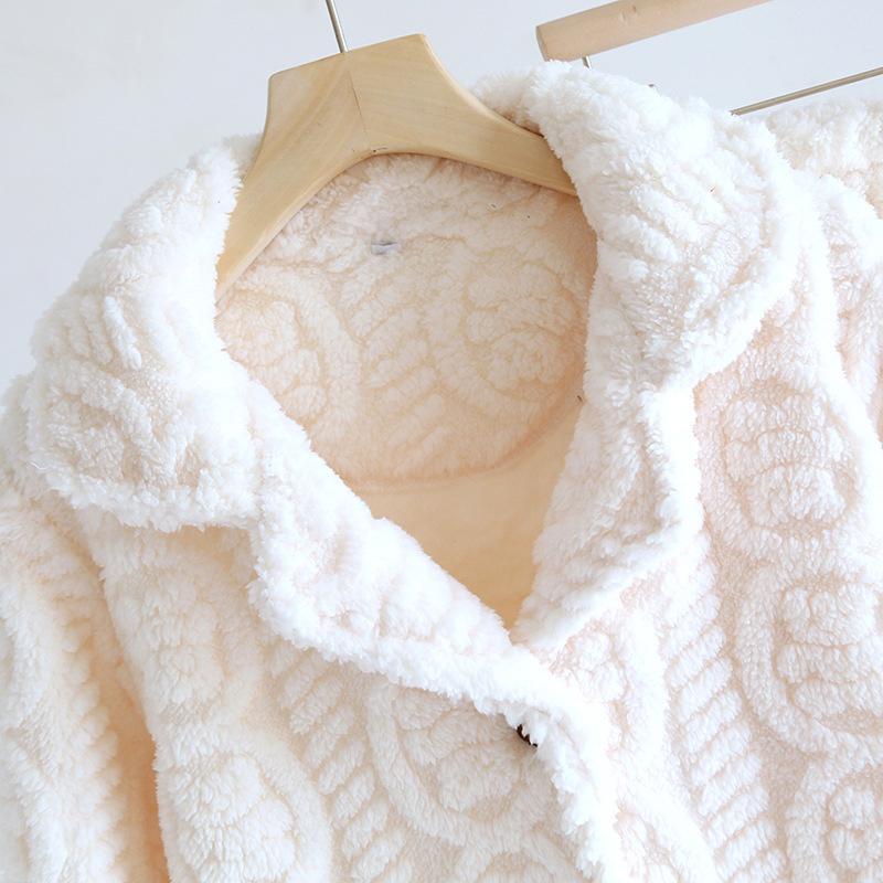 Couple Pajamas Winter Thick Coral Fleece Lapel Cardigan Sleepwear Flannel Men Women's Home Clothes Intimate Lingerie Nightwear