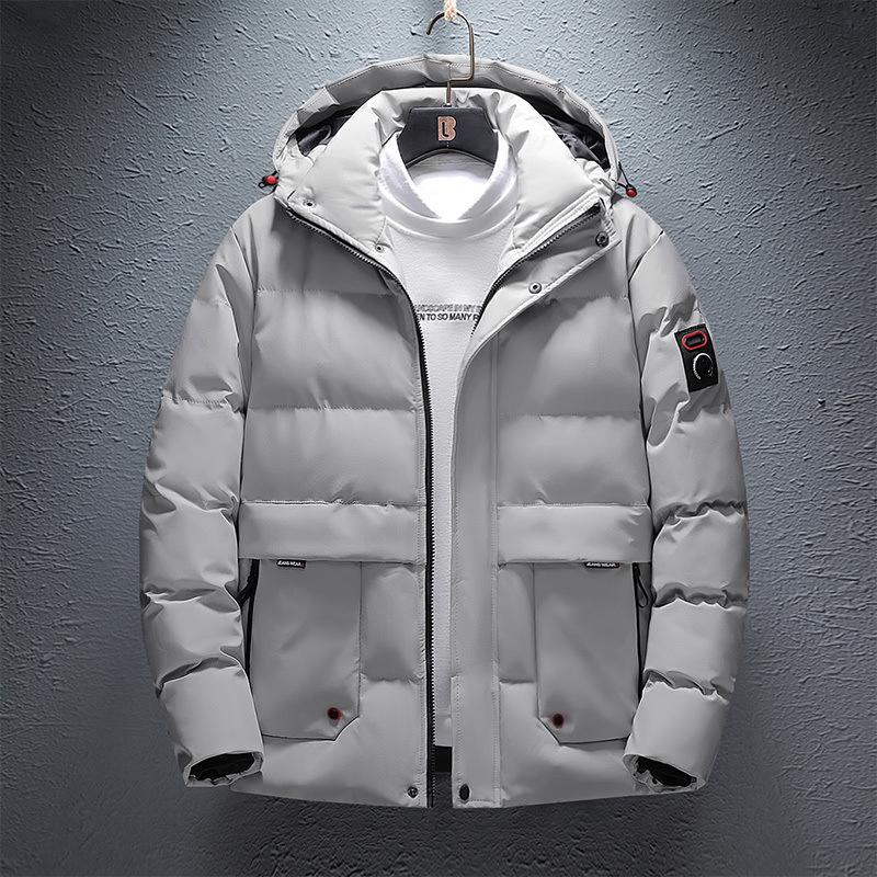 New Men's Windproof Hooded Cotton Jacket - Trendy, Thickened, Detachable Hood, Winter Casual Wear