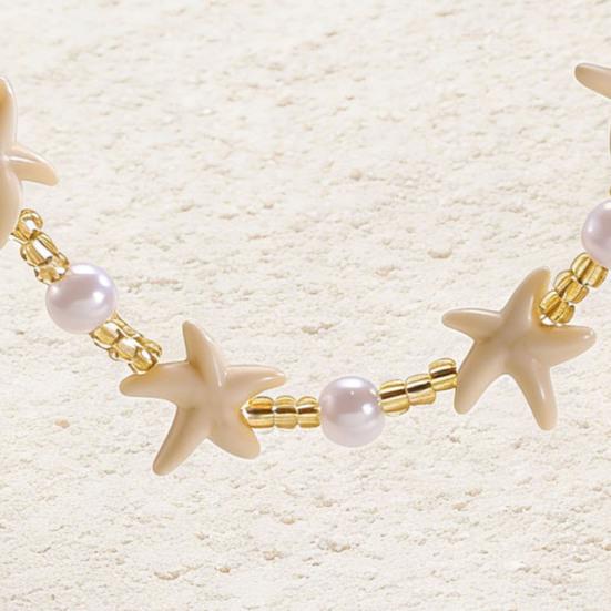 Colar Estrela-do-Mar Bohemia Pérola Falsa Leve Hipoalergênico Feminino Pingente de Concha Corrente Dourada Colar Joia de Pescoço Praia Oceânica