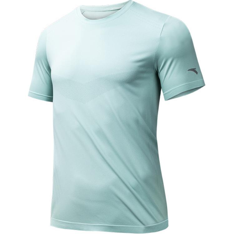 

Anta Супер удобная повседневная футболка с круглым вырезом, однотонная, с коротким рукавом и логотипом бренда, мужские топы, цвет «дождь-туман-синий» 152437164U-4