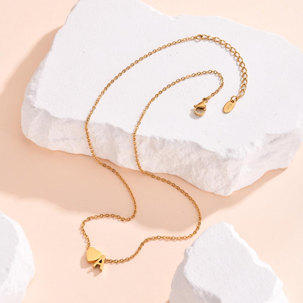Initial Heart Necklace for Women,18K Gold Plated Stainless Steel Tiny Heart Letter Necklace, Personalized Name Jewelry