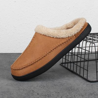 Fashion Men's Slippers Home Winter Indoor Plush Warm Shoes Thick Bottom Plush Waterproof Leather House Slippers Man Suede Cotton Shoes