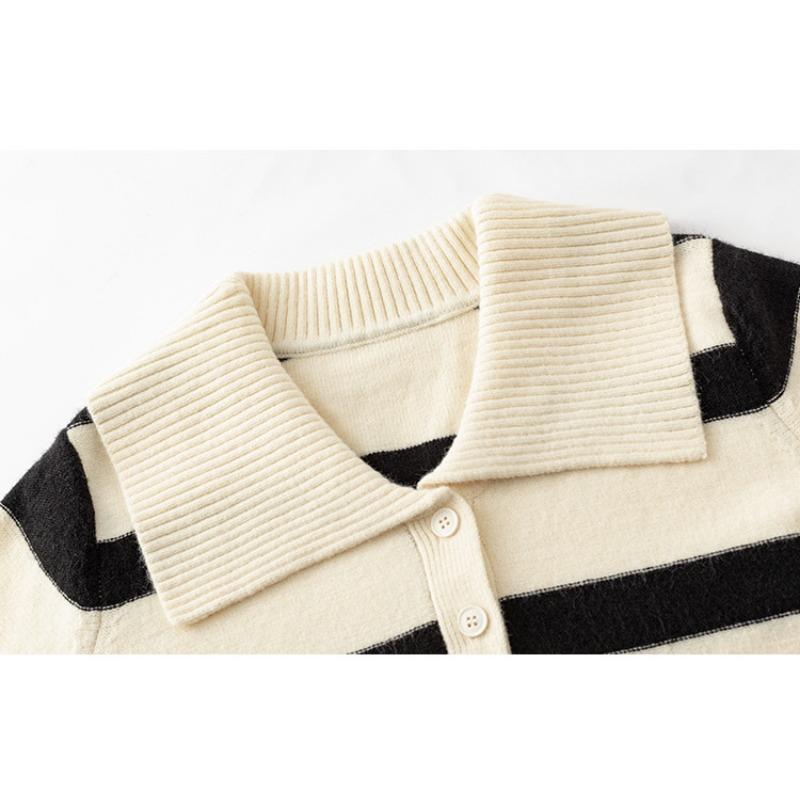 Women's Plus Size Lapel Long Sleeve Striped Shirt Autumn and Winter Loose Knitwear