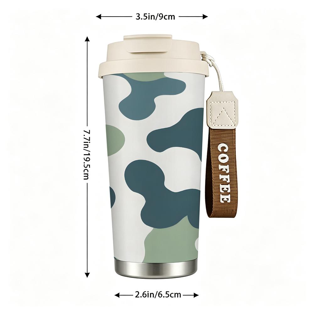 Abstract Blue and Green Camouflage Pattern Insulated Coffee Tumbler Vacuum Thermal Cup for Hot Cold Drinks Office Commute Outdoor