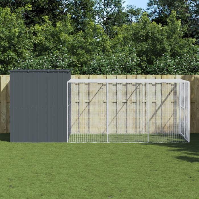 VidaXL Dog Niche with Anthracite Courtyard 214x457x181 Cm, Dog Cage, Dog Shelter, Animal House, Cages 3189132