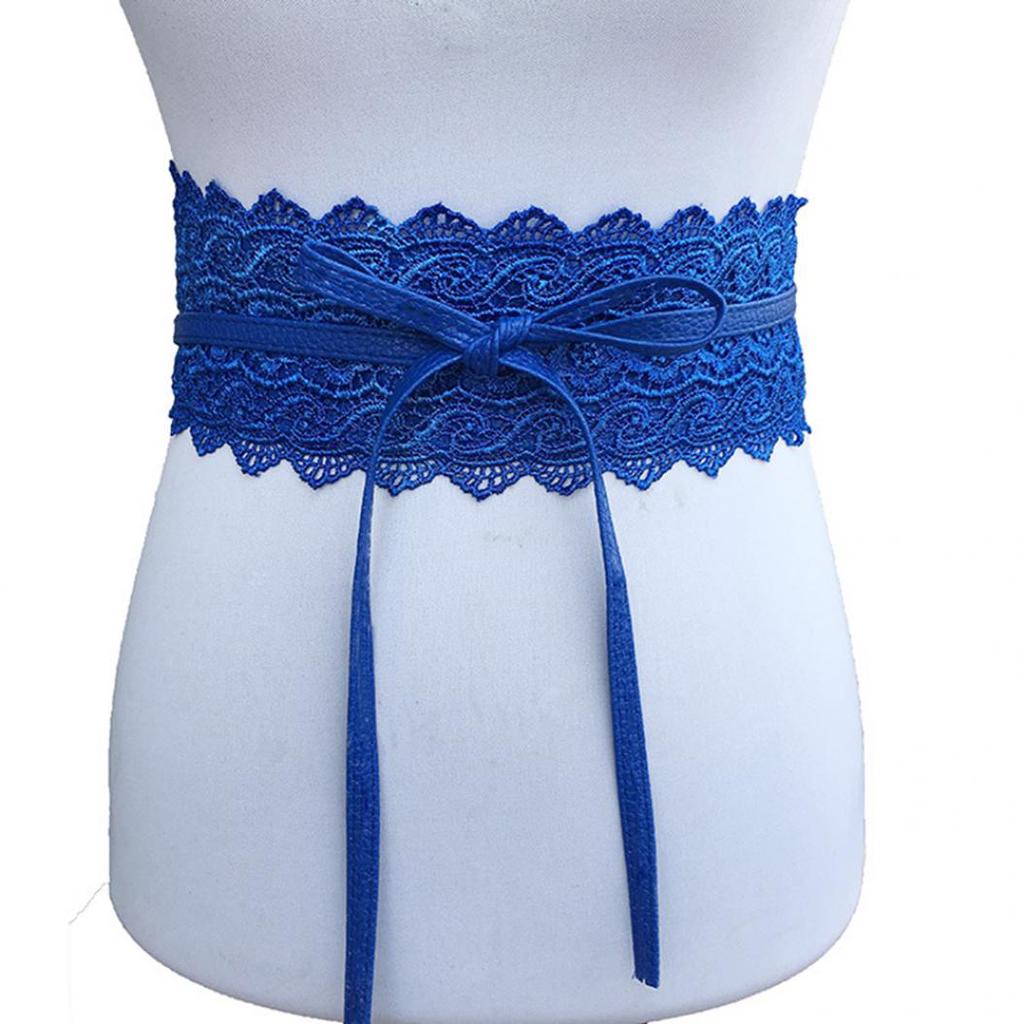 Fashion Women Dress Bowknot Faux Leather Lace Wide Decor Belt Girdle Waist Band EMA