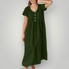 Women's Fashionable Color Cotton And Linen Round Neck Short Sleeved Pocket Casual Loose Beach Vacation Dress